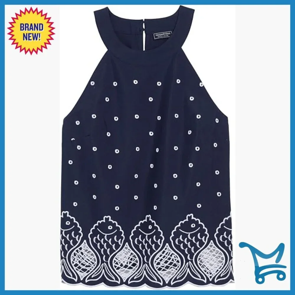 Eyelet Halter Top, Cotton Spandex, Regular Fit, Sleeveless
